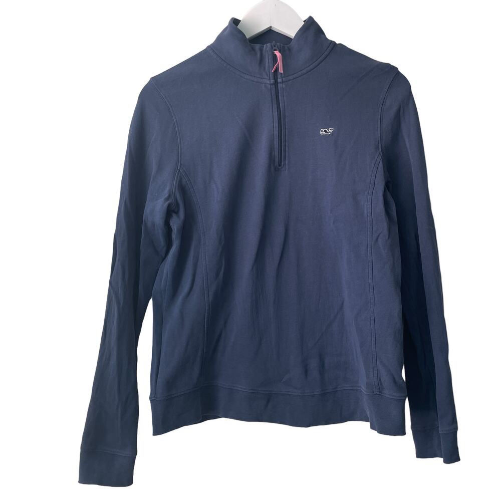 Vineyard Vines Navy Cotton Jersey 1/4 Zip Mock Neck Pullover Jacket - Size S
